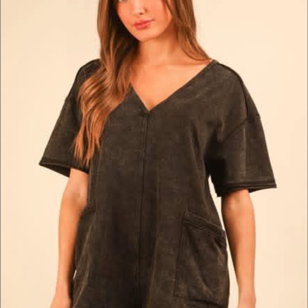 Charcoal V-Neck Women's Bodysuit